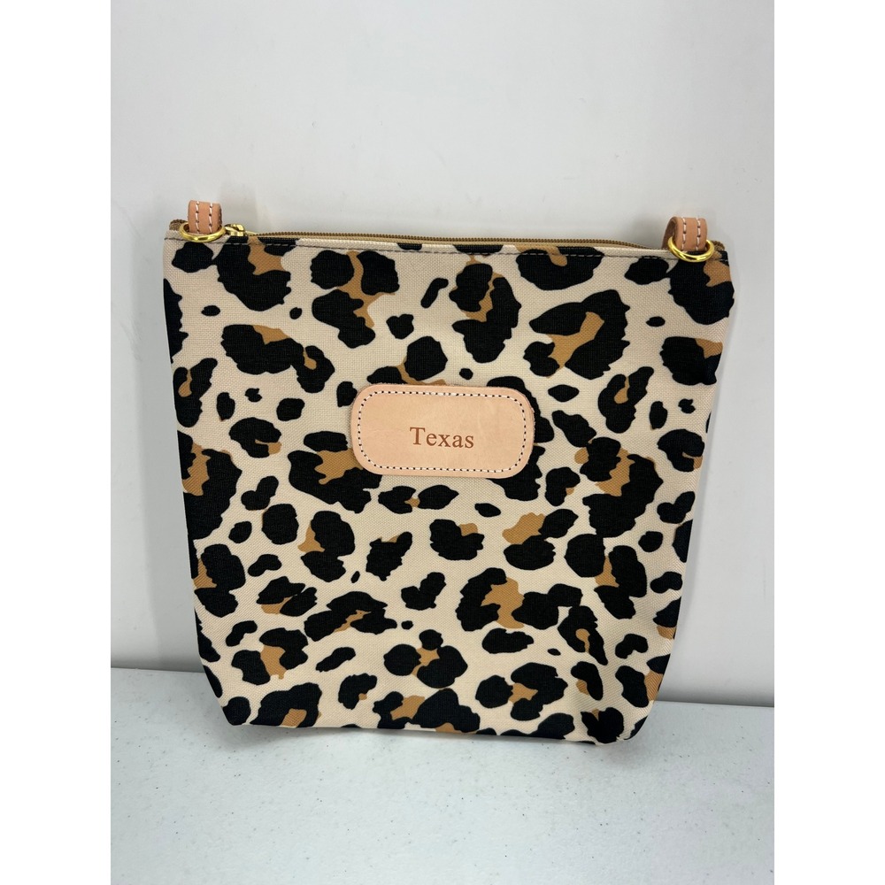 Jon Hart Design Leopard Print Canvas Texas Bag Tan Black No Strap